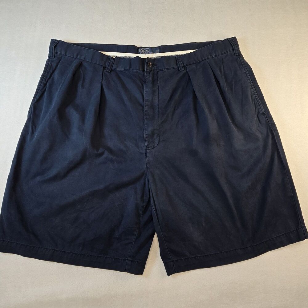 Polo Ralph Lauren Big Tyler Pleated Chino Shorts Mens 44B Navy Blue Cotton